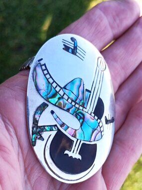 Vtg Taxco Large Sombrero Guitar Brooch